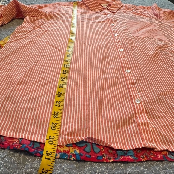 Intro Peach & White Striped Button-Up 3/4 Roll Tab Sleeve Boho Size 3X - Picture 14 of 16